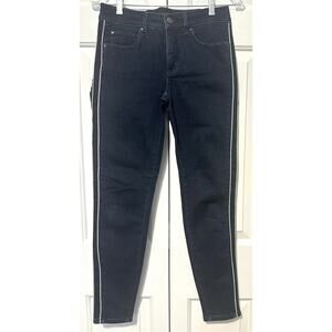 Ann Taylor Womens Sz 2 Dark Wash Mid Rise Side Glitter Stripes Skinny Jeans AB04